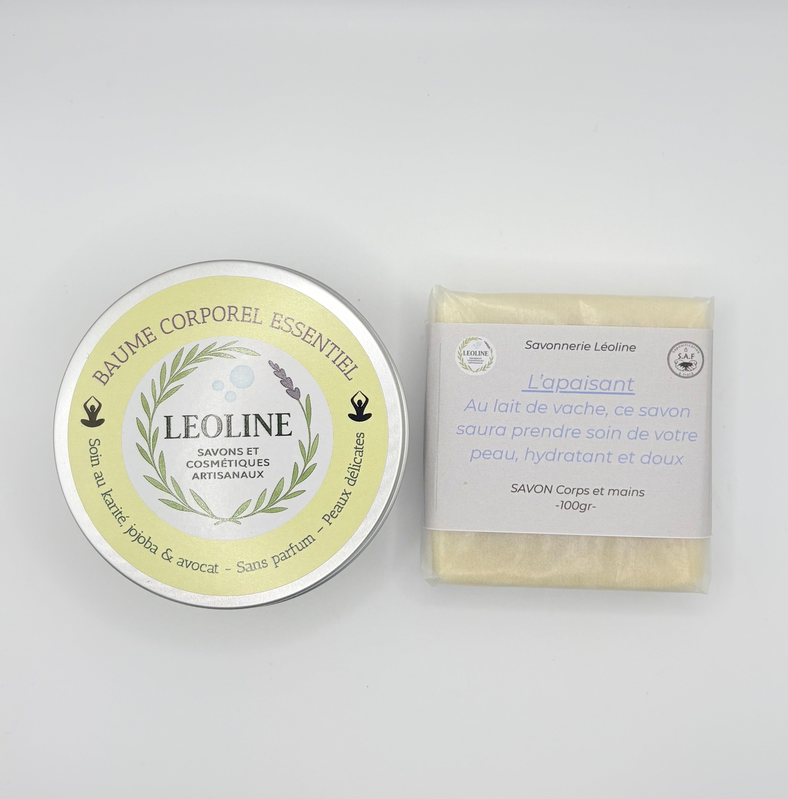 Duo Peaux délicates/Fragiles  – Savon L’Apaisant & Baume Corporel Essentiel